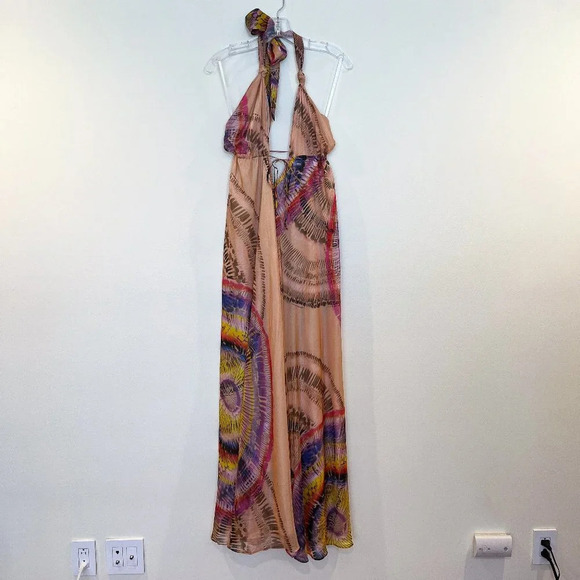Alexis 100% Silk Colorful Adjustable Beach Resortwear Deep V Maxi Dress S NWT - Picture 3 of 12